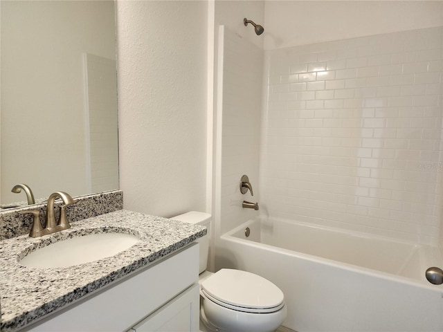 full bathroom with shower / tub combination, toilet, and vanity