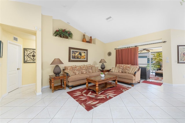 living room with visible vents, baseboards, and light tile patterned flooring