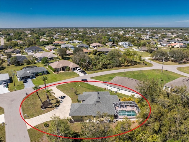 aerial view with a residential view