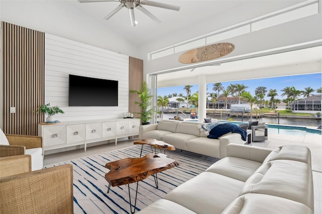 living room featuring ceiling fan