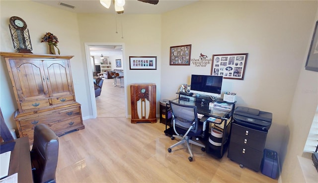 569 Royal Poinciana, Punta Gorda, FL 33955 - office space with visible vents, light wood finished floors, and ceiling fan