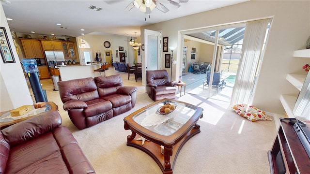 569 Royal Poinciana, Punta Gorda, FL 33955 - living area with light colored carpet, recessed lighting, a ceiling fan, and visible vents