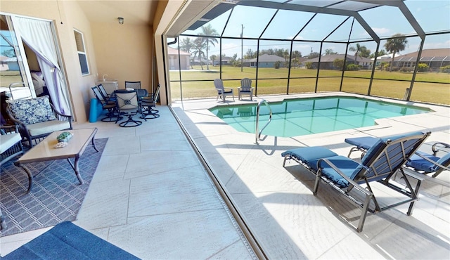 569 Royal Poinciana, Punta Gorda, FL 33955 - outdoor pool with a residential view, a patio, a lawn, and a lanai
