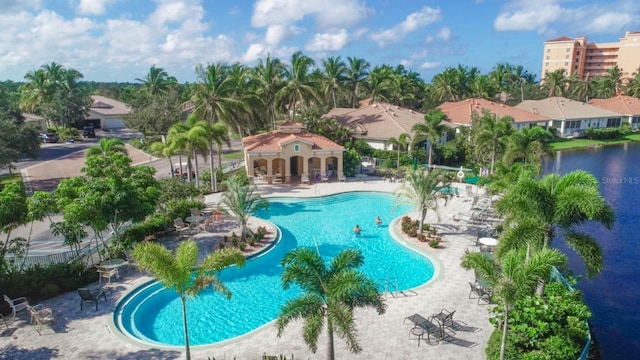 pool with a patio area