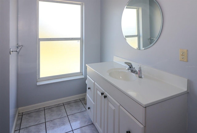 bathroom featuring vanity, tile patterned floors, and baseboards