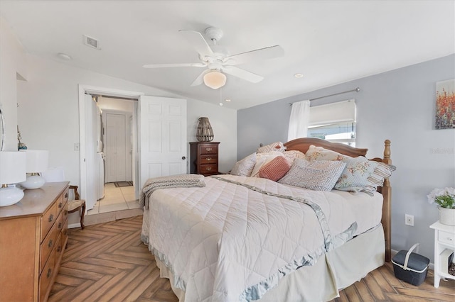 bedroom with visible vents and ceiling fan