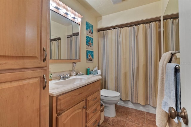 bathroom with tile patterned floors, toilet, and vanity