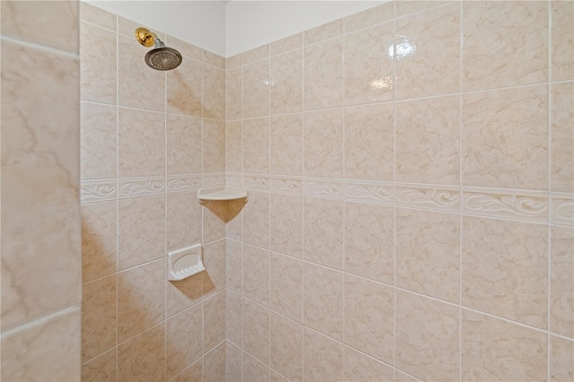 interior details with a tile shower