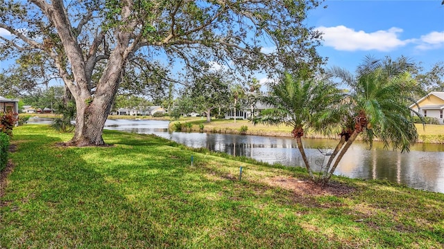 view of yard with a water view