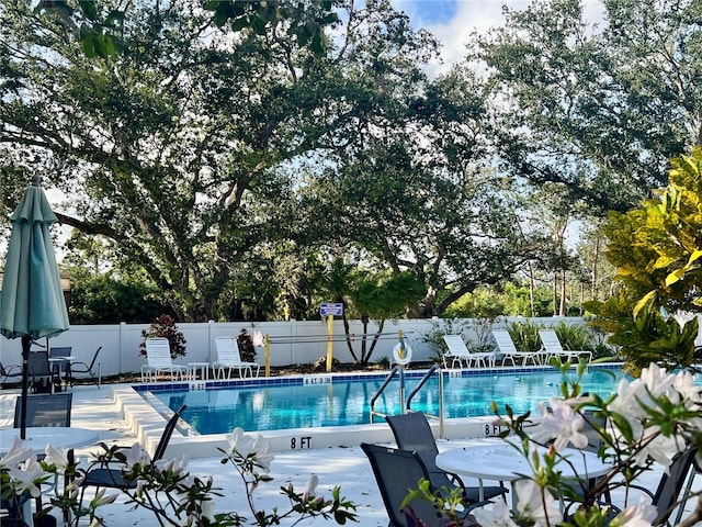 community pool featuring a patio and a fenced backyard