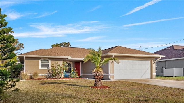 121 Long Meadow Ln, Rotonda West, FL 33947 - single story home featuring stucco siding, driveway, fence, a front yard, and a garage