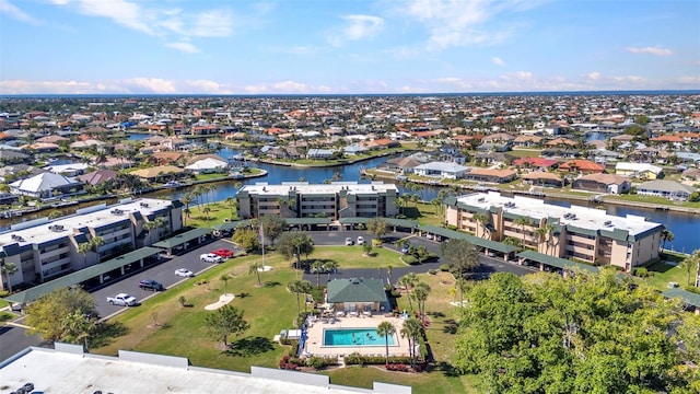 bird's eye view featuring a water view