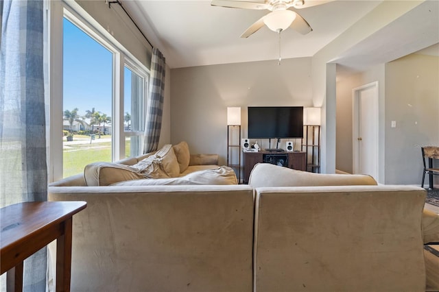 living room with ceiling fan