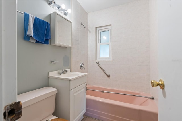 full bath featuring shower / bathing tub combination, toilet, and vanity