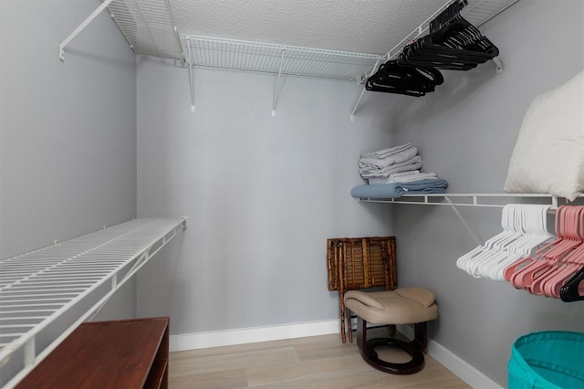 walk in closet with wood finished floors