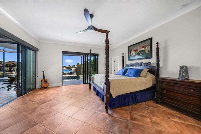 1111 San Mateo Dr, Punta Gorda, FL 33950 - bedroom with access to exterior, multiple windows, tile patterned floors, and crown molding