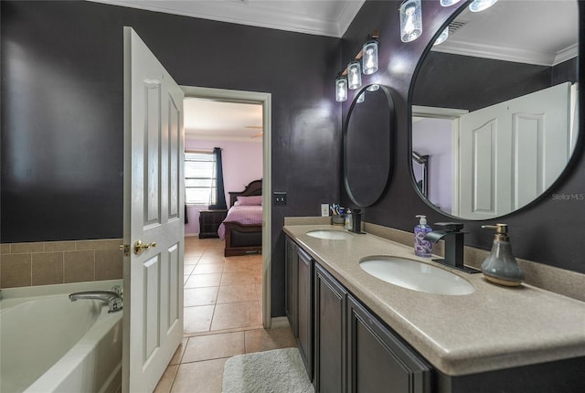 full bath featuring ornamental molding and a sink