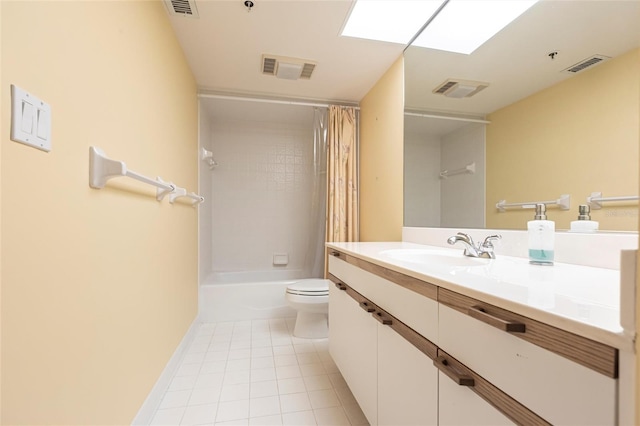 bathroom with tile patterned flooring, visible vents, toilet, and vanity