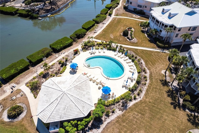 bird's eye view featuring a water view