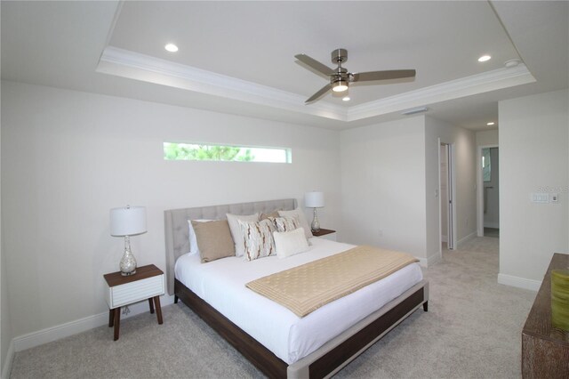9529 Calumet Blvd, Port Charlotte, FL 33981 - bedroom with a raised ceiling, ornamental molding, light colored carpet, recessed lighting, and baseboards