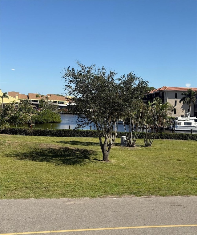 view of yard with a water view