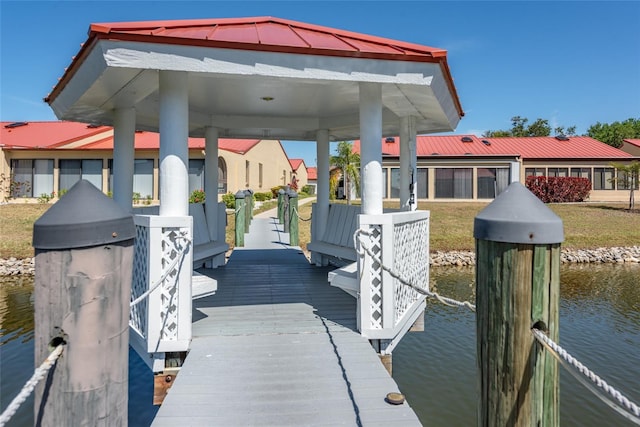 dock area with a water view