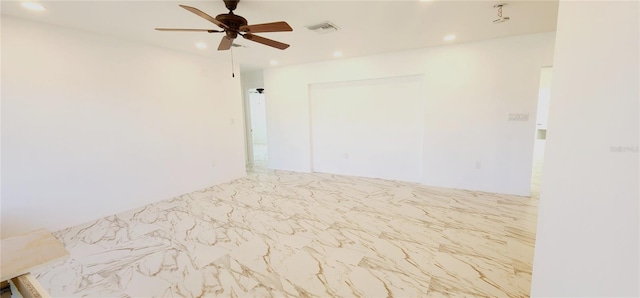 3372 Elkcam Blvd, Port Charlotte, FL 33952 - unfurnished room featuring visible vents, recessed lighting, marble finish floor, and a ceiling fan
