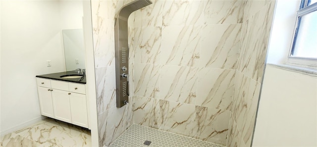 3372 Elkcam Blvd, Port Charlotte, FL 33952 - full bathroom featuring marble finish floor, tiled shower, and vanity