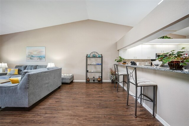 5036 San Rocco Ct, Punta Gorda, FL 33950 - living room with dark wood-type flooring, baseboards, and vaulted ceiling