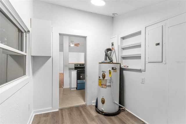 utilities with water heater and electric panel