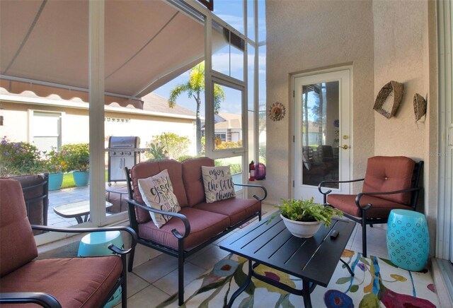 1701 Lastingham Ln, Port Charlotte, FL 33980 - view of patio / terrace featuring an outdoor living space, glass enclosure, and grilling area