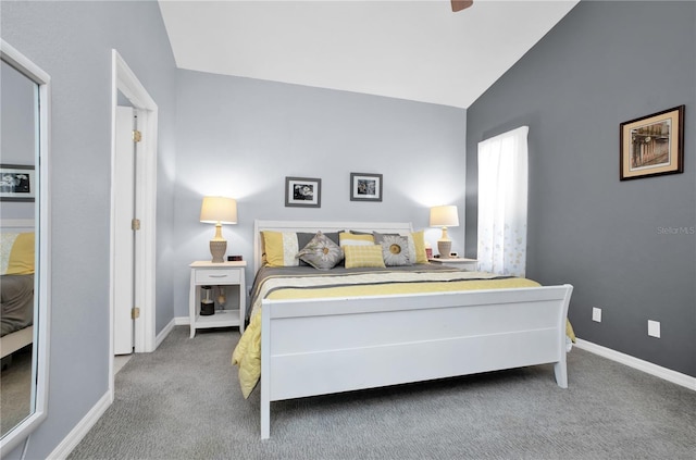 1701 Lastingham Ln, Port Charlotte, FL 33980 - bedroom featuring baseboards, lofted ceiling, carpet, and a ceiling fan