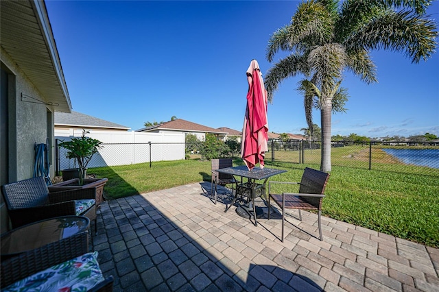 view of patio / terrace with a fenced backyard and outdoor dining space