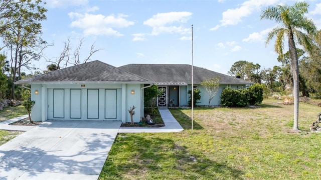 535 Ramblewood St, Port Charlotte, FL 33953 - ranch-style home featuring a front yard, stucco siding, roof with shingles, and driveway