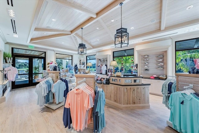 105 Clubhouse Dr Unit D155, Naples, FL 34105 - miscellaneous room with recessed lighting, light wood-type flooring, wooden ceiling, and vaulted ceiling with beams