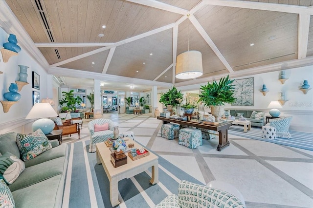 105 Clubhouse Dr Unit D155, Naples, FL 34105 - living room featuring wooden ceiling, a decorative wall, recessed lighting, and a wainscoted wall