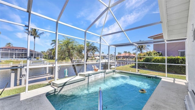 412 Panarea Dr, Punta Gorda, FL 33950 - view of pool with glass enclosure, a water view, and a boat dock