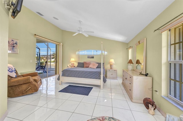 412 Panarea Dr, Punta Gorda, FL 33950 - bedroom with visible vents, access to outside, light tile patterned flooring, a sunroom, and vaulted ceiling