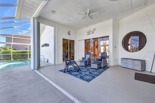 412 Panarea Dr, Punta Gorda, FL 33950 - view of patio featuring glass enclosure, an outdoor pool, and ceiling fan