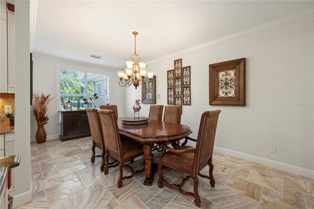 9990 SW Peace River St, Arcadia, FL 34269 - dining area featuring a chandelier, crown molding, and stone tile floors