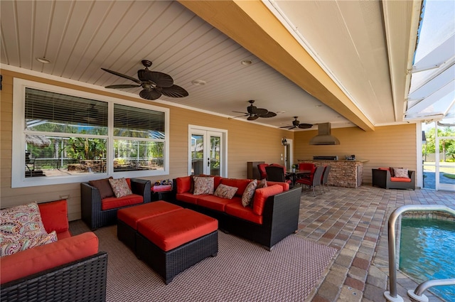9990 SW Peace River St, Arcadia, FL 34269 - view of patio / terrace with an outdoor living space, a ceiling fan, and an outdoor pool