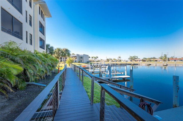 dock area with a water view
