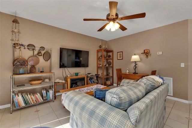 4420 Larkspur Ct, Port Charlotte, FL 33948 - living room with baseboards, visible vents, tile patterned flooring, and a ceiling fan