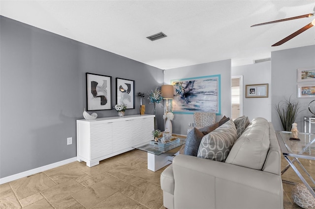 4168 Harbor Blvd, Port Charlotte, FL 33952 - living room with baseboards, visible vents, and ceiling fan