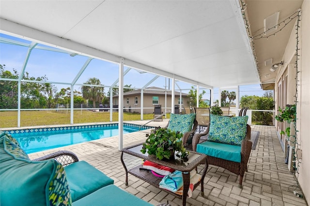 4168 Harbor Blvd, Port Charlotte, FL 33952 - outdoor pool with a lawn, outdoor lounge area, a patio, and glass enclosure