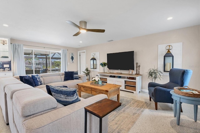 280 Belvedere Ct, Punta Gorda, FL 33950 - living room with baseboards, a ceiling fan, visible vents, and recessed lighting