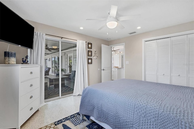 280 Belvedere Ct, Punta Gorda, FL 33950 - bedroom featuring recessed lighting, visible vents, access to exterior, and light speckled floor
