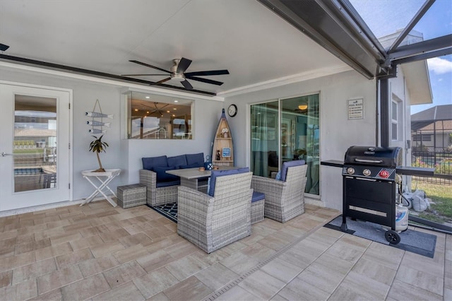 280 Belvedere Ct, Punta Gorda, FL 33950 - view of patio with a lanai, area for grilling, an outdoor living space, and ceiling fan