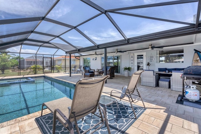 280 Belvedere Ct, Punta Gorda, FL 33950 - view of pool with grilling area, an outdoor living space, glass enclosure, and a patio