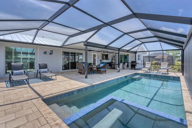 280 Belvedere Ct, Punta Gorda, FL 33950 - view of swimming pool featuring a lanai, a patio, ceiling fan, and a pool with connected hot tub